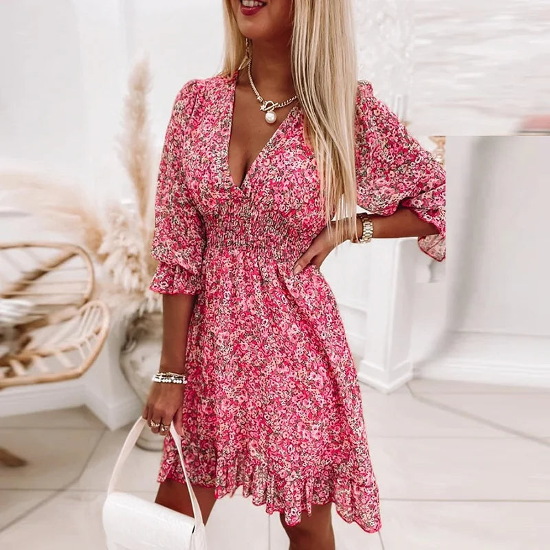 Aurora™ | Blumiges Puffärmelkleid für Damen