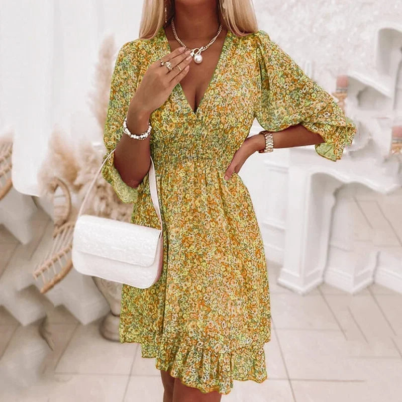 Aurora™ | Blumiges Puffärmelkleid für Damen